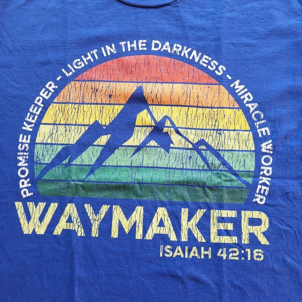Port & Company Waymaker Christian T-Shirt Blue Isaiah 42:16 Graphic Tee Large